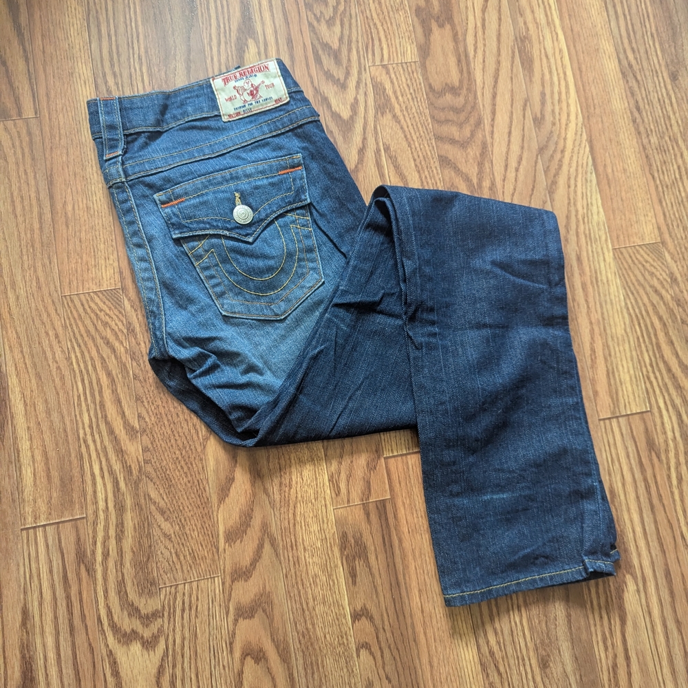 #92 - True Religion Straight Designer Denim Jeans Blue Size 26